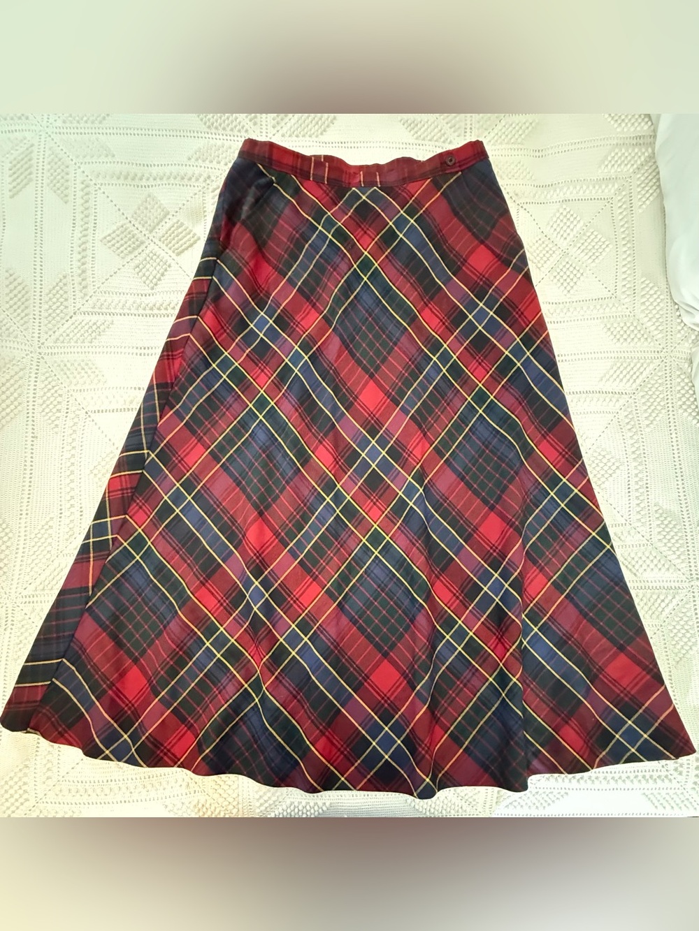 Ralph Lauren Wool Red, Navy & Yellow Tartan A-Line Skirt